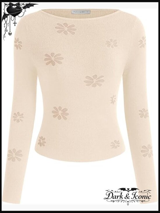 Sweaters - Slim Fit Cropped Sweater Long Sleeve Lightweight Knit Boat Neck Pullover